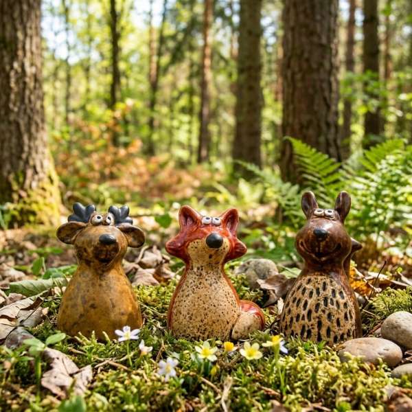 3-teiliges Set Dekofiguren „Waldtiere“ aus Keramik